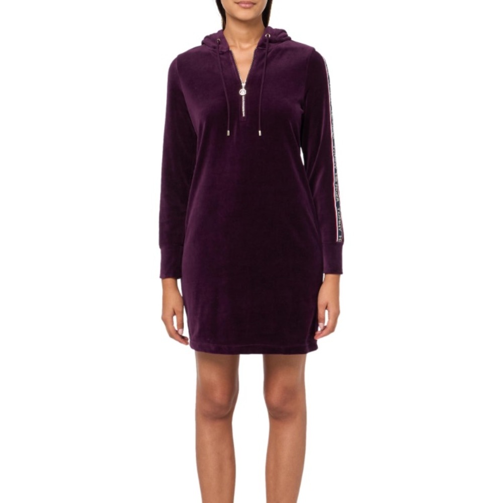 Tommy Hilfiger Purple Long Sleeve Hoodie Dress Velvet